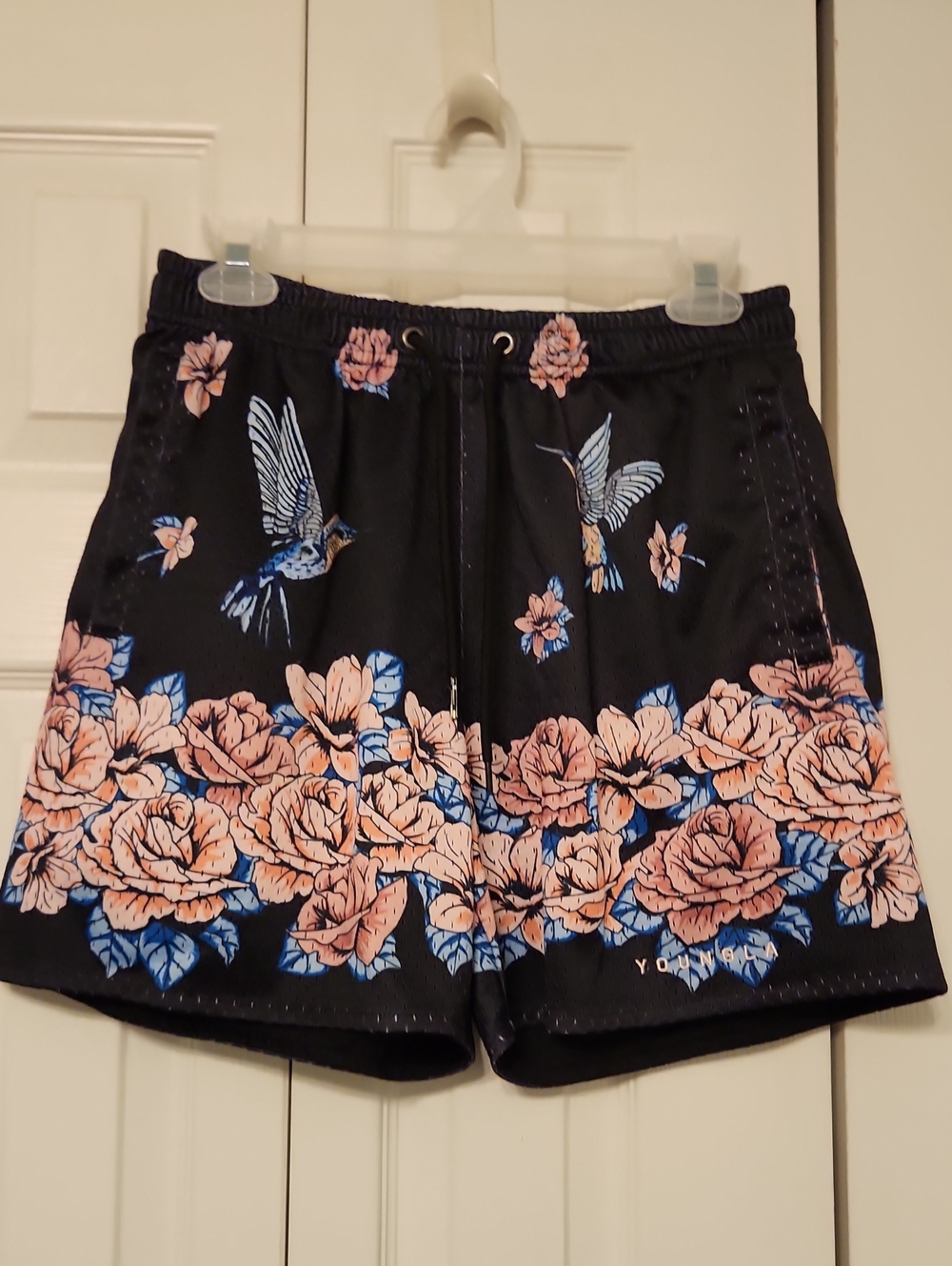 YoungLA The Block Party Drawstring Shorts Floral & Hummingbird Bird Print